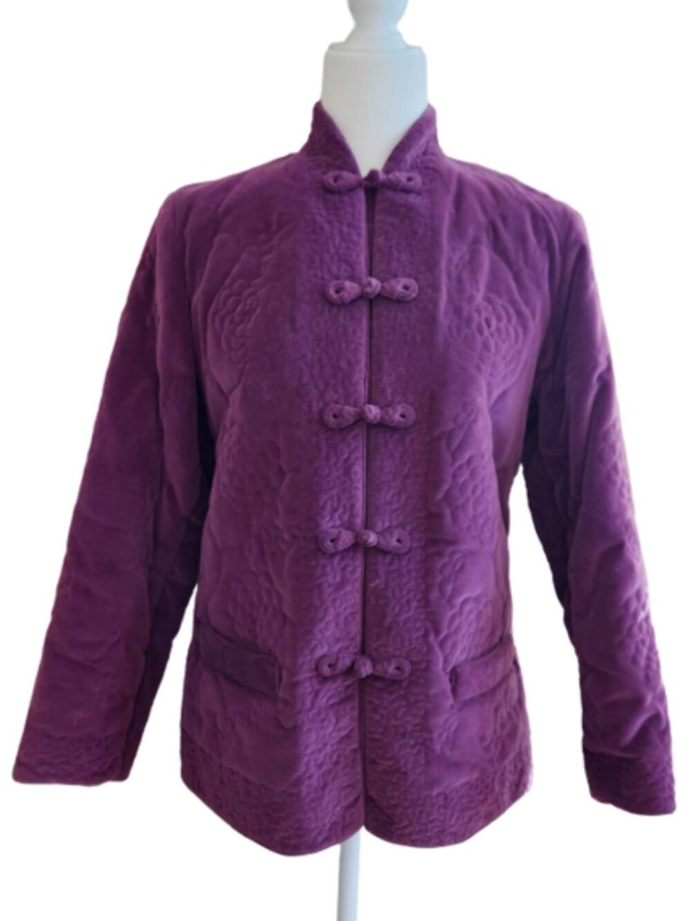 "Peony Brand" Purple Velvet Quilted Tang-Style Jacket/Blazer | Vintage | Large